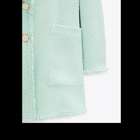 Zara Green & White Frayed Detail Structure Coat - Picture 4 of 5